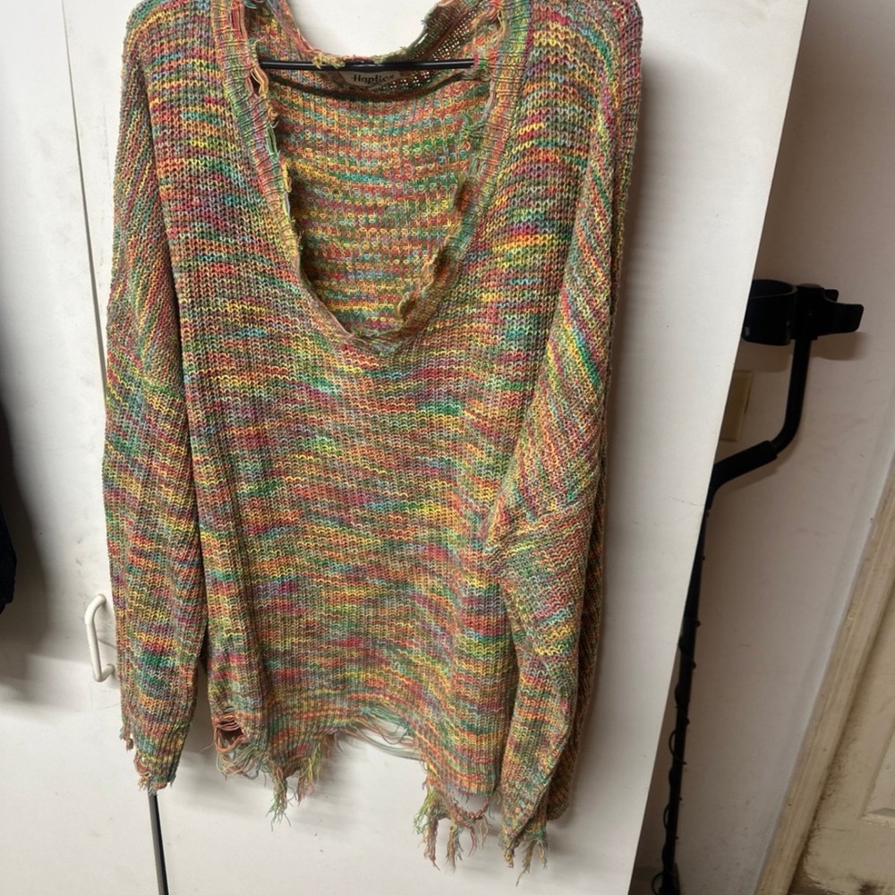 Haptics 3xl sweater with fringe Multicolor Distressed Sweater